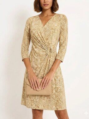 NWT Tommy Bahama Clara Faux-Wrap Sheath Dress Gold Brown Snake Print Sz Medium M